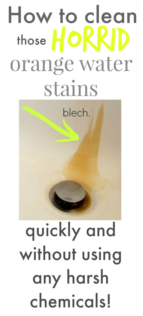 Are you like us and struggle with these ugly, orange water stains on your tubs, showers and sinks?  Here's our amazing solution to clean orange water stains without expensive water systems or harsh chemicals.How to clean those weird orange water stains that we get from well water. Gotta try this one out soon! 