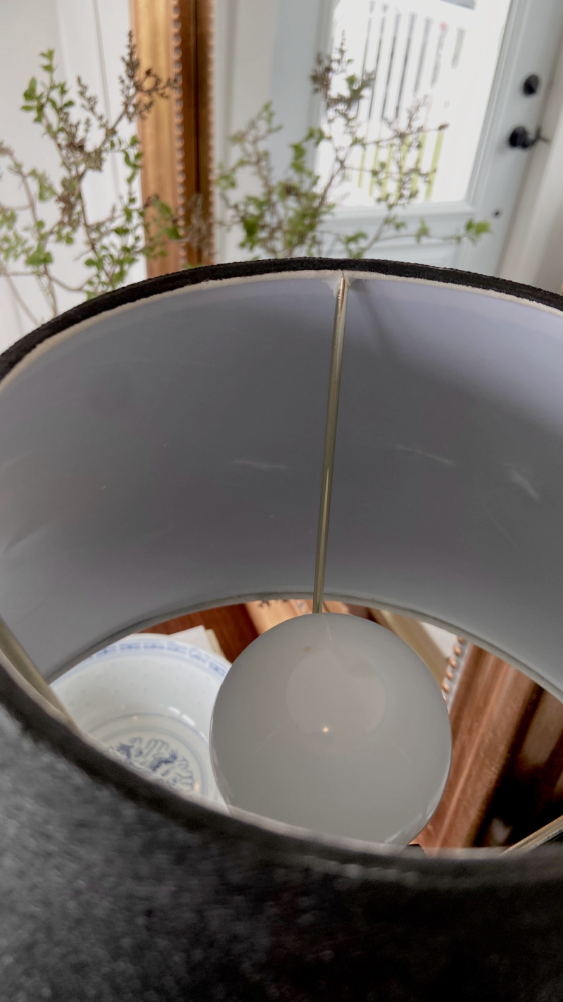 The painted rim of the lampshade.