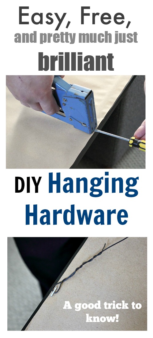 How to hang a picture.  Make your own DIY picture hanging hardware using two simple tools.  This little trick works great to hang any picture or mirror quickly and easily.