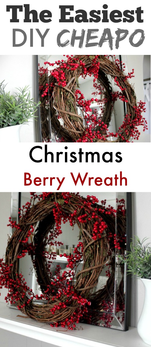 This DIY red berry wreath makes a beautiful festive holiday statement in your home and it only takes a few minutes and a few dollars to put together!