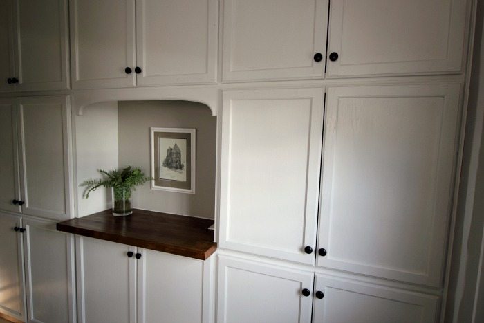 This wall of built-in cabinetry was surprisingly easy and affordable to install and makes a huge difference to everyday life with everything it can keep organized!