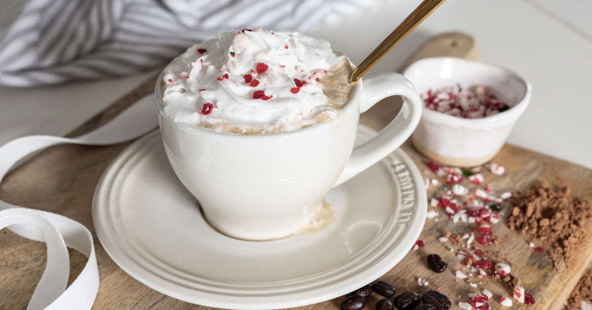 A coffeehouse style peppermint mocha made at home.