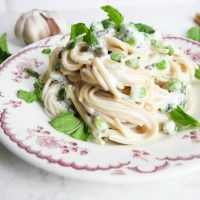 Spaghettini with Peas and Mint in a Simple Sour Cream Sauce