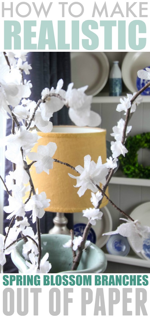 Can you believe these spring blossom branches are made out of paper?! This is such an easy and affordable way to bring a little hint of spring to your home!
