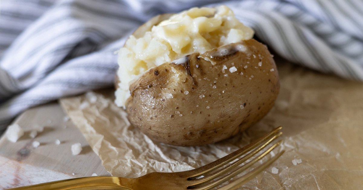 Simple baked potatoes made in the slow cooker.
