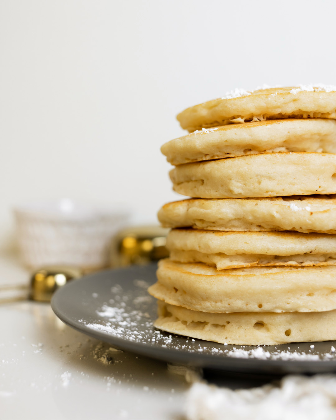 A stack of homemade vegan pancakes