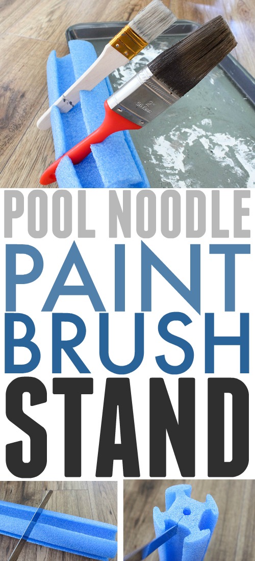 If you can never find a good place to put your brush down in between coats or when you're taking a break from painting, try making yourself a pool noodle paint brush stand!