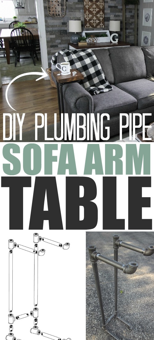 This sofa arm table is a great solution for small spaces and using plumbing pipe to make it gives it a fun industrial look! Here's how you can make a table just like this!