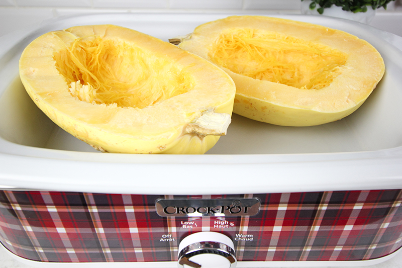 Slow cooker spaghetti squash is such a great healthy food trick to know about. Use it in place of pasta with your favourite sauces, or even in place of noodles in stir fry!