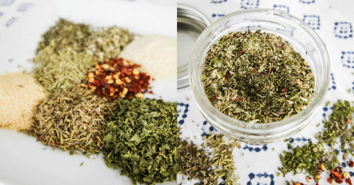 Homemade Italian seasoning ingredients and finished product