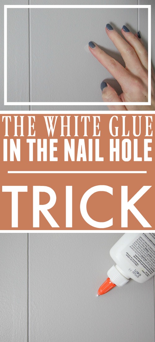 Try the white glue in the nail hole trick if you need to fill a hole in your wall quickly before painting or another DIY project!