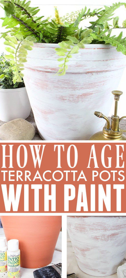 Using aged terra cotta pots is a great way to bring farmhouse style to your porch, deck, or garden. If you don't have time to wait for your pots to age naturally, try this tip for how to age terra cotta pots with paint instead!