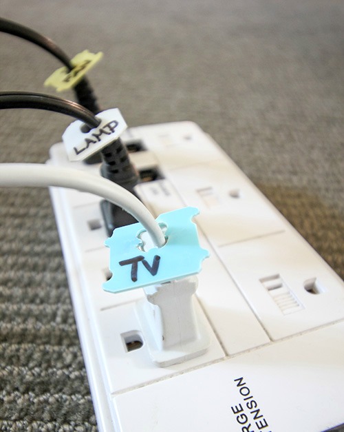 Recycle those bread bag tabs to label your power cords and help solve two problems at once!