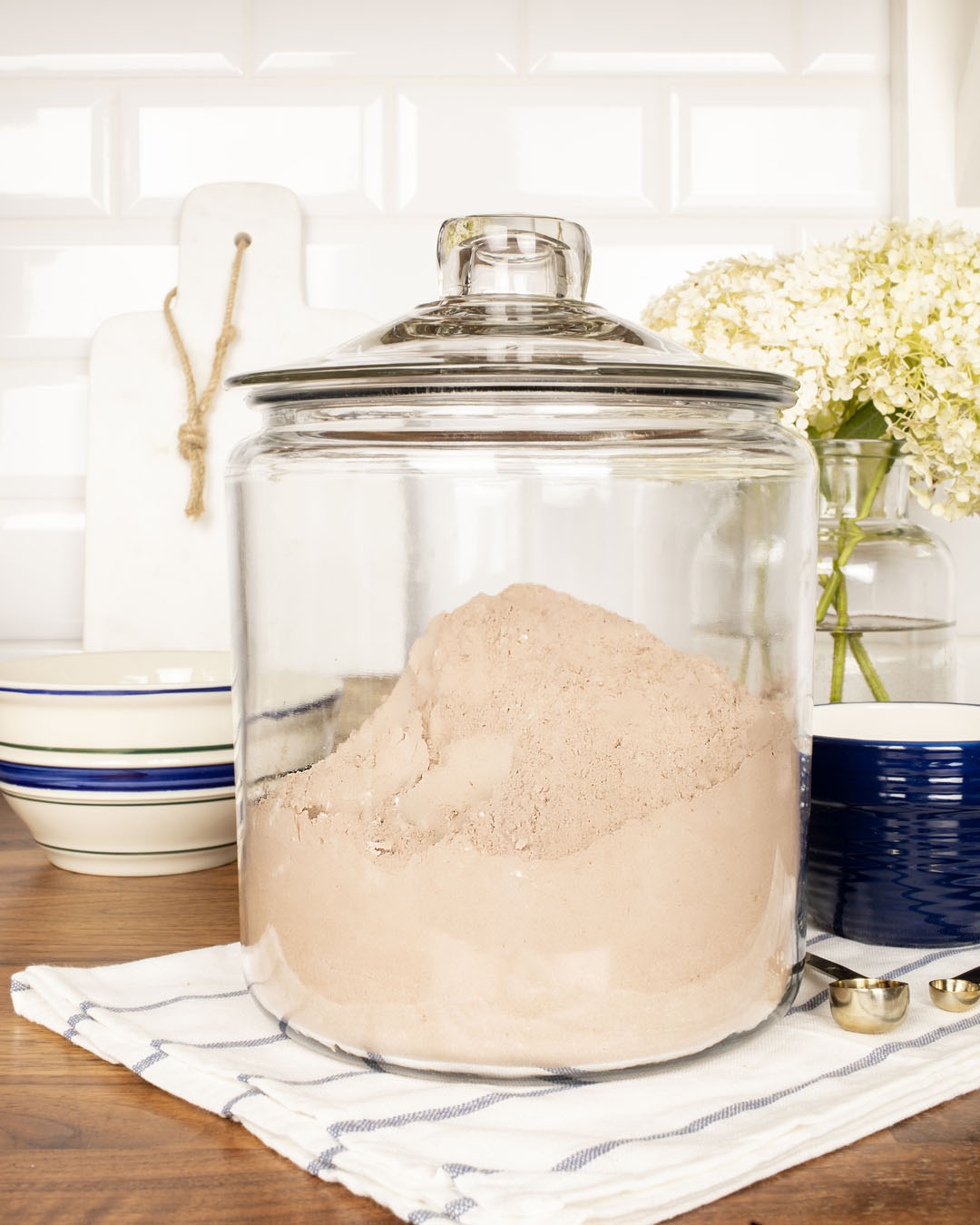 A large batch of chocolate cake mix in a jar.
