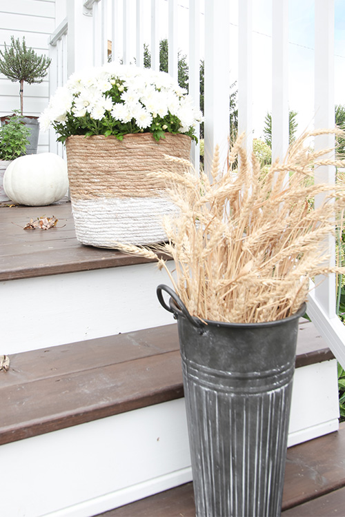 In today's post I'll be sharing my neutral farmhouse fall porch decor for this year that I've put together on the side porch!