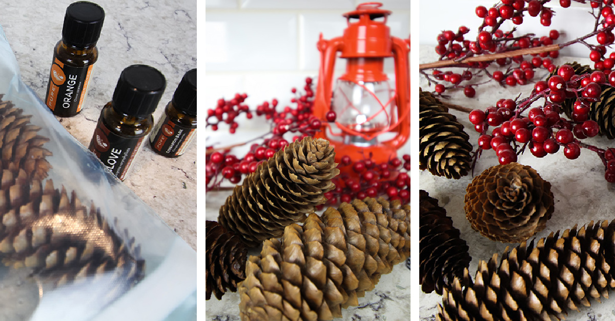 Making homemade scented pine cones for the holidays.