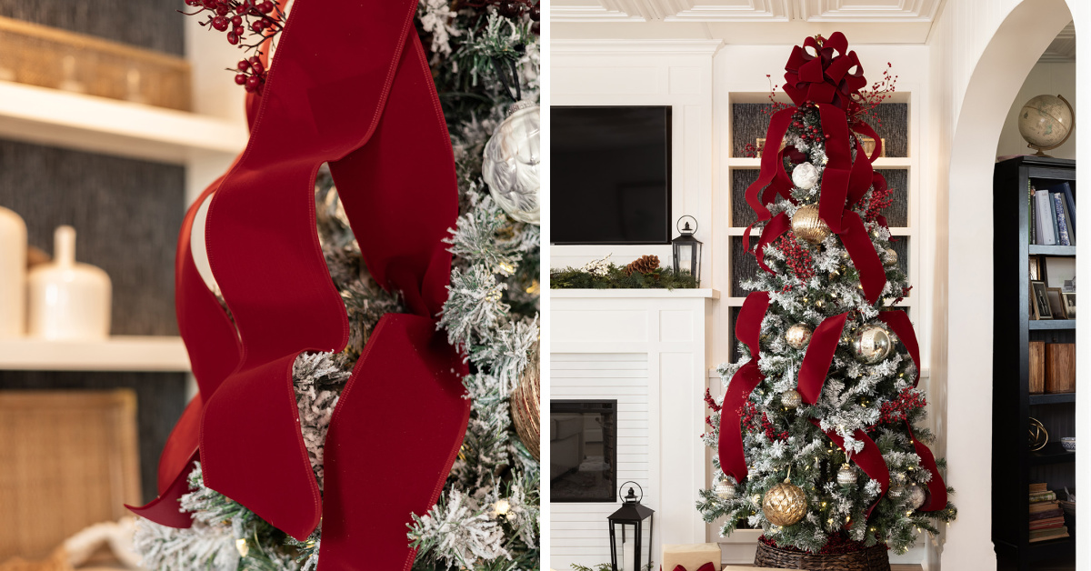How to add ribbon to a Christmas tree vertically.