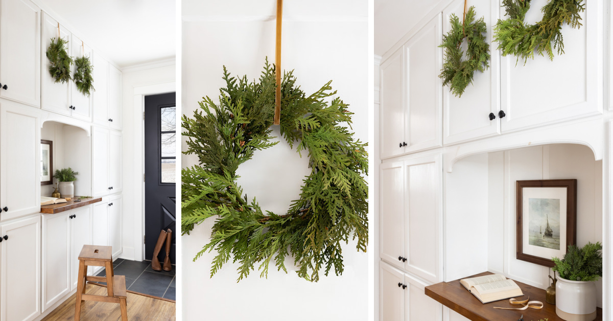 How to hang wreaths on cabinet doors.