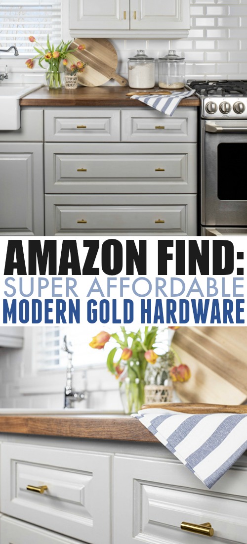 Today I'm going to share a really fun little update that I did in our kitchen last week featuring this cute affordable gold kitchen hardware I came across!