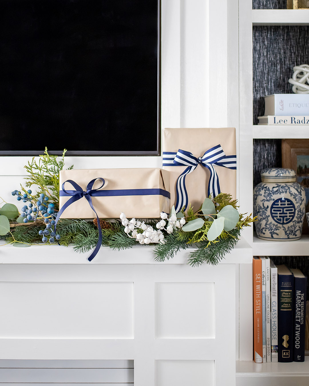 The first tree is up and it's officially Christmas season in our house! Today I'm going to share my blue and white Christmas decor from our living room!