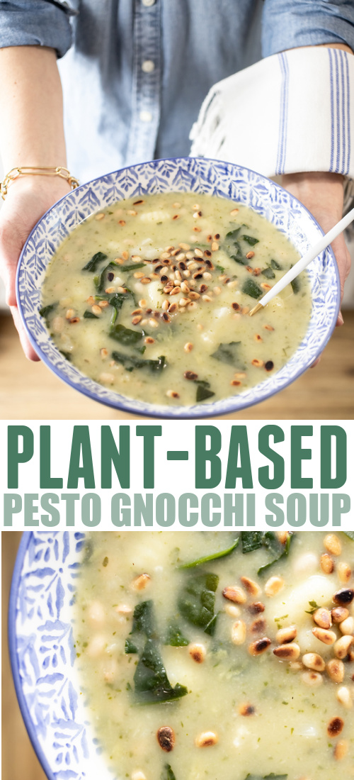 This plant-based pesto gnocchi soup is healthy and comforting and just perfect for dinner on a chilly winter day.