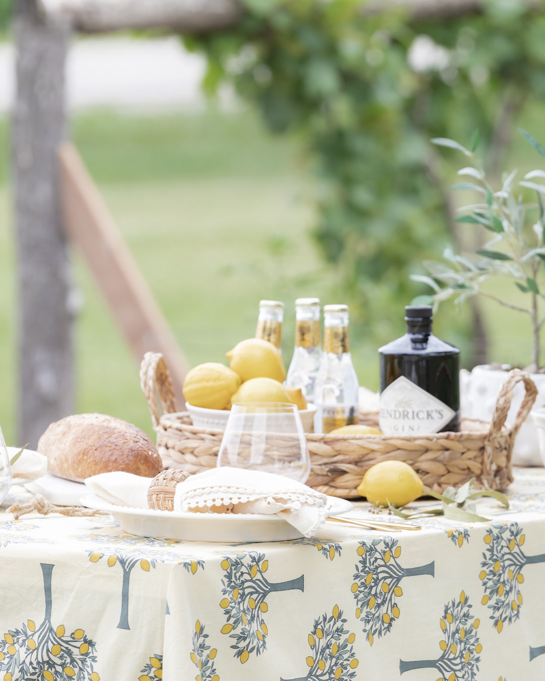 I set up our newly refreshed picnic table the other day in our freshly-tidied garden with the most lovely summer table linen finds from my friends at Kochi Stores. Please enjoy these photos of our picnic in the garden!