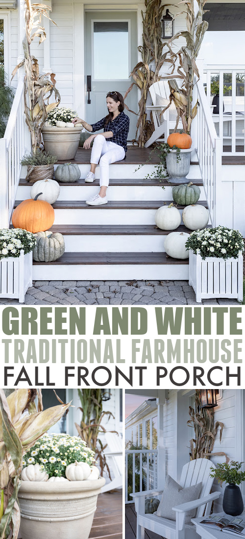 I'm excited to share how we have our front porch decorated this year with you! Here's our simple green and white front porch.