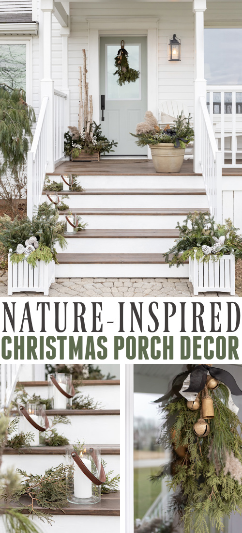 This year I used a little bit of everything from nature that caught my eye and the effect turned out to pretty neat, even if I didn't quite know how it would all turn out when I started. Here's my woodland Christmas porch decor for this year!
