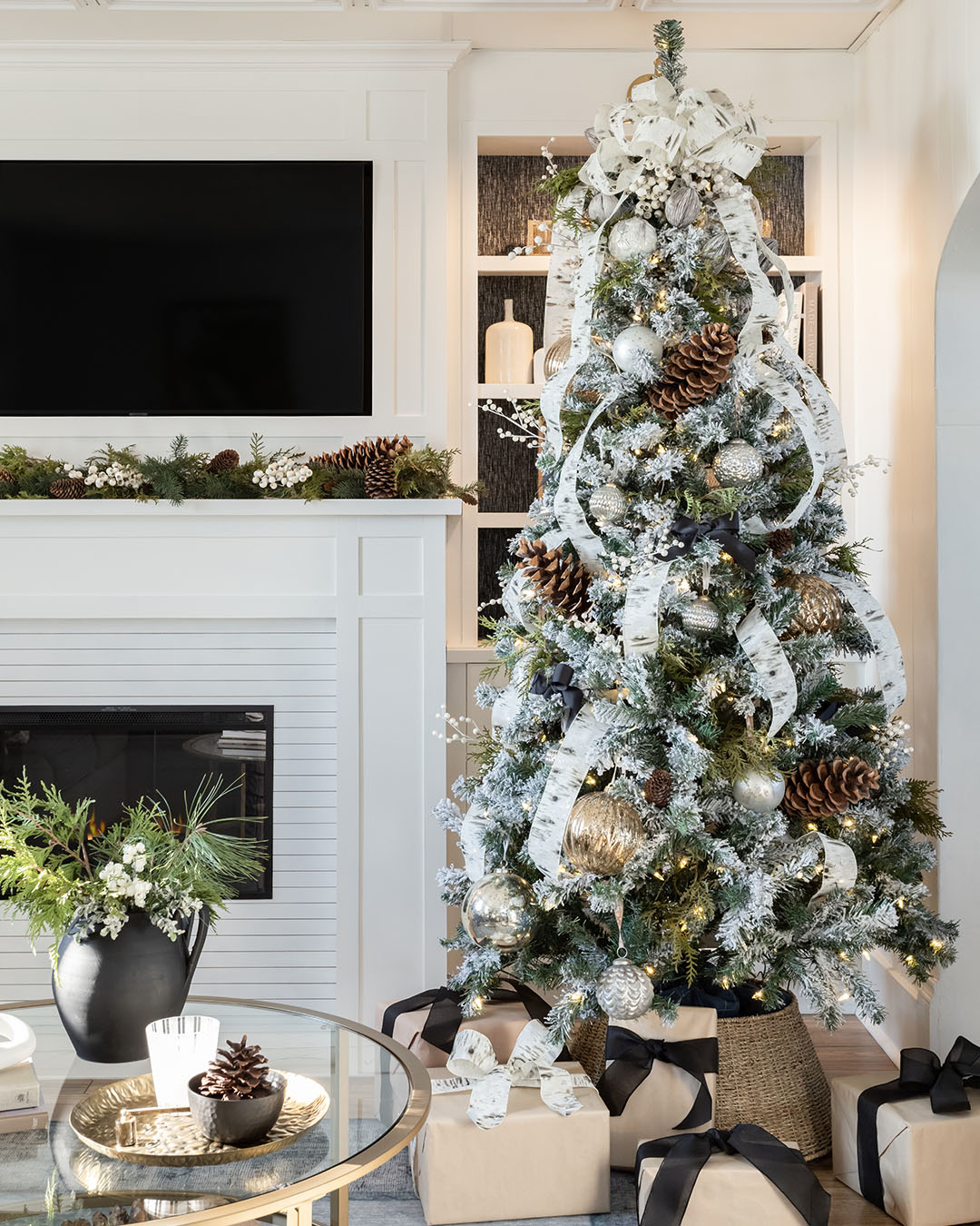 Black and White Christmas Decor in Our Living Room - The Creek Line House
