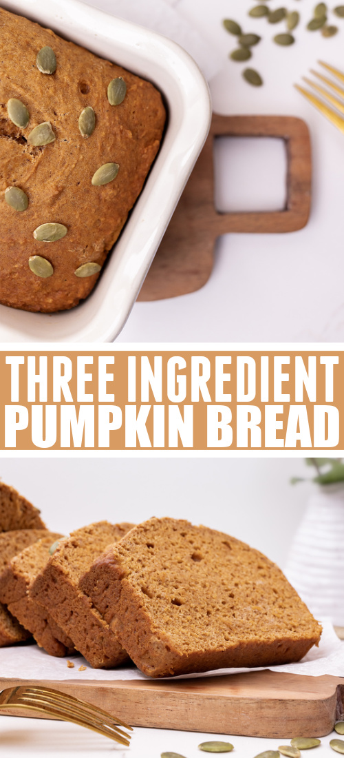 This is sure to become a fall staple in your home. This recipe is so easy to throw together and it works out beautifully every time! Here's my favorite three ingredient pumpkin bread recipe.