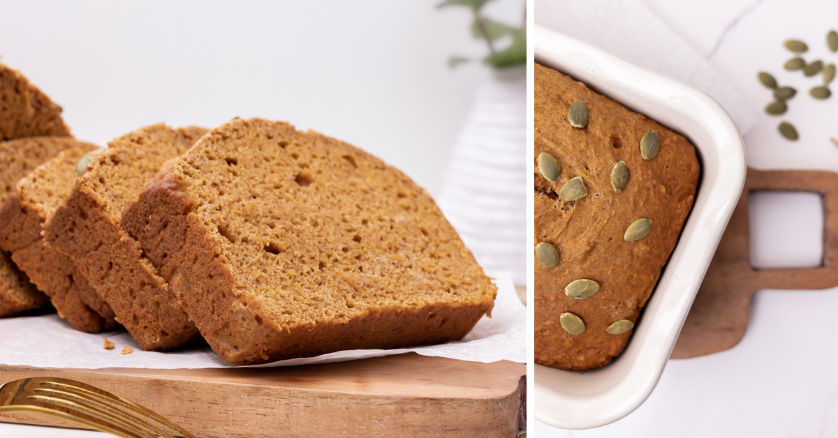 Easy recipe for pumpkin quick bread with only three ingredients.