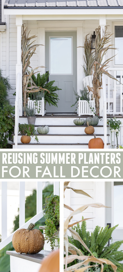 I just couldn't bring myself to get rid of my summer planters at the end of the season this year, so I didn't! Here's how I reused my summer planters for this year's fall front porch.
