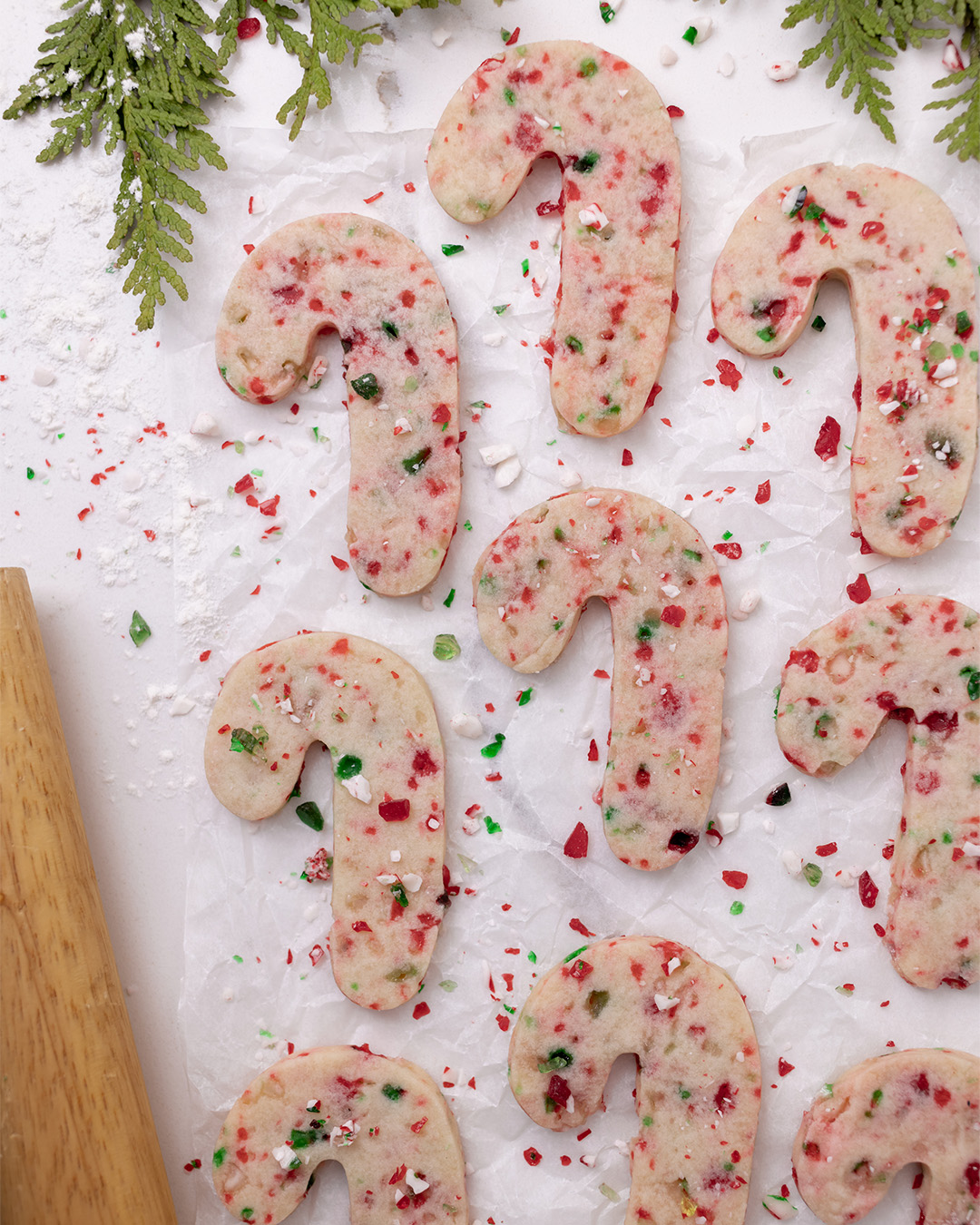 Shortbread vegan Christmas cookies with crushed candy cane.