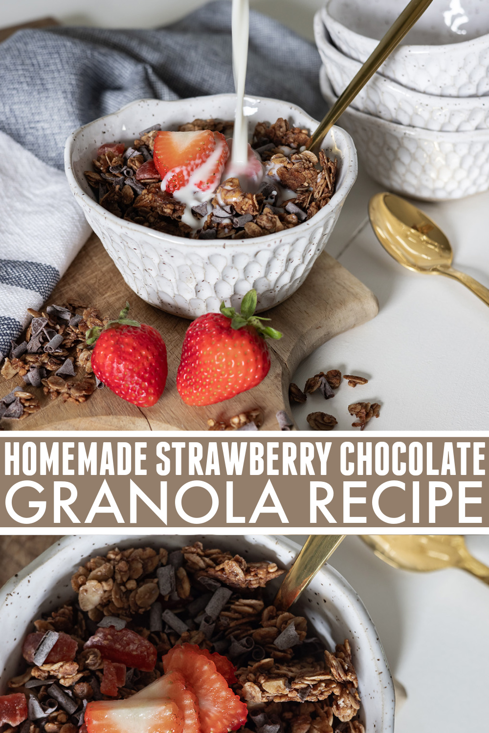Main pinterest image for Strawberry chocolate granola