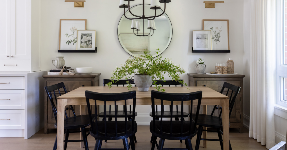Black dining chairs in a beautiful dining space.