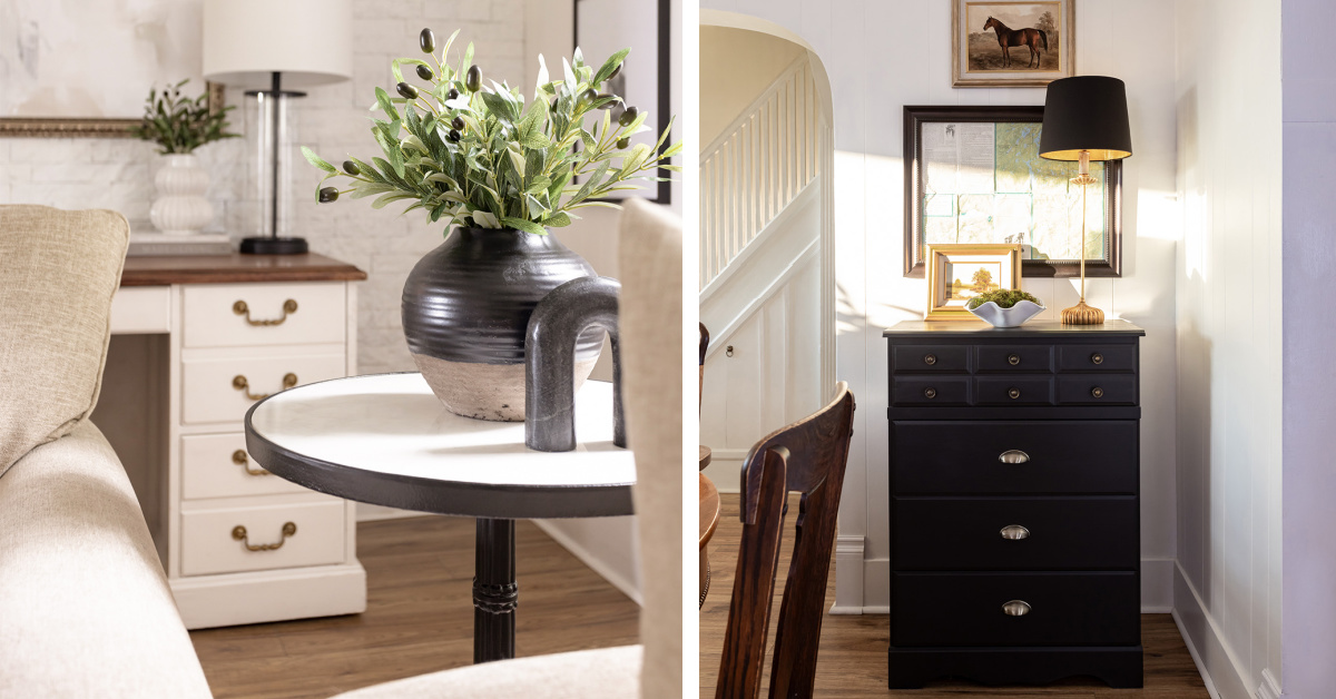 Examples of painted furniture in black and white.