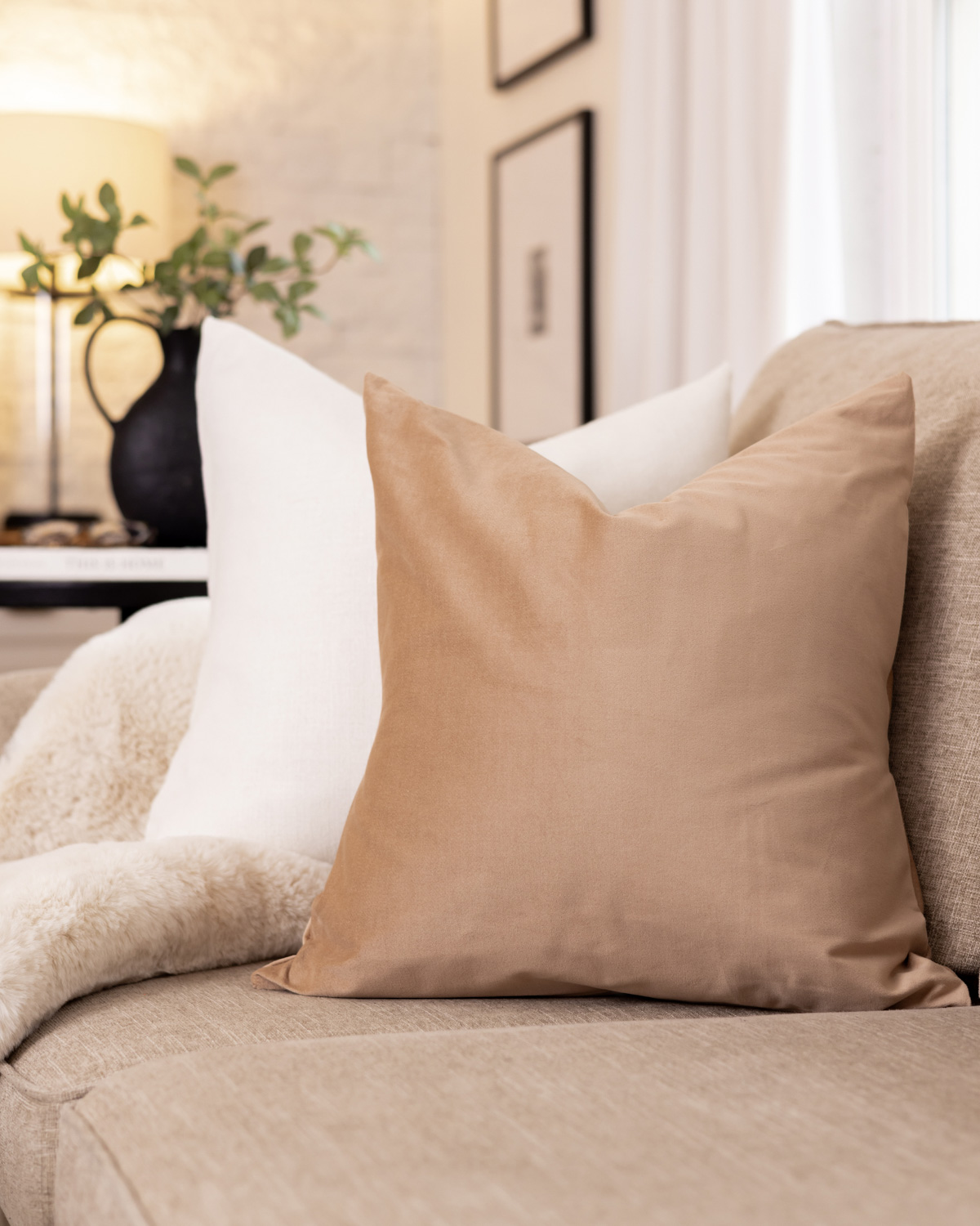DIY pillows in linen and velvet.