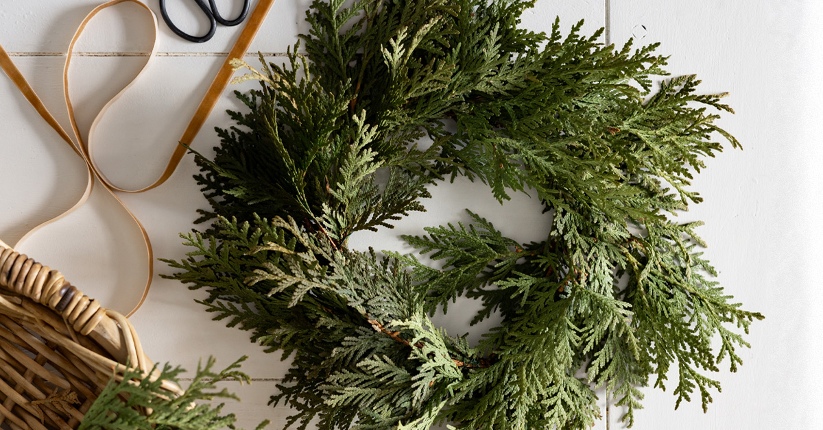Making mini wreaths out of fresh greenery like cedar.