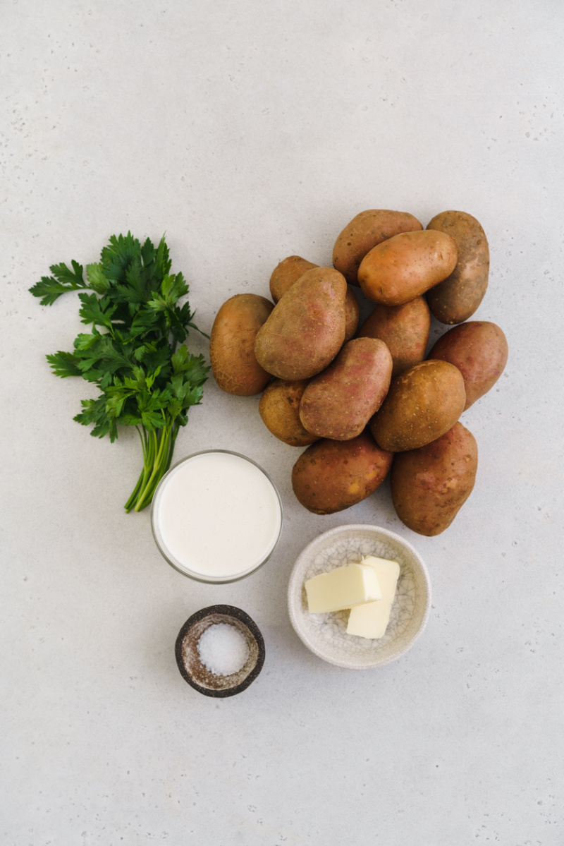 Ingredients for making red skin mashed potatoes.