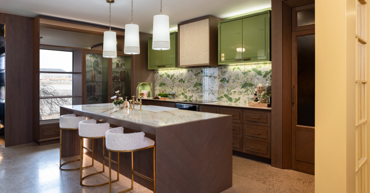 High-gloss green cabinets in a striking, bold kitchen design.