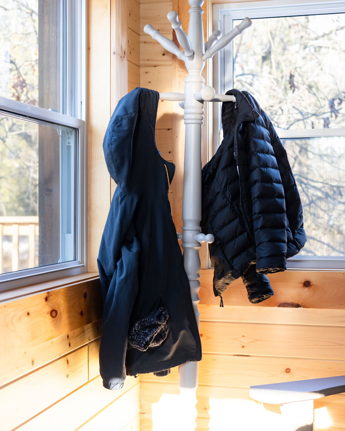 A place to hang coats in the cabin.