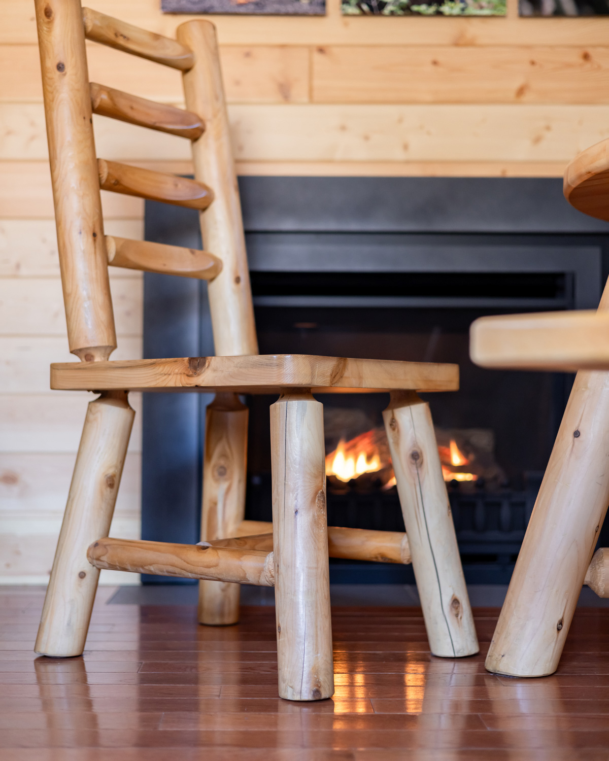 A charming log dining chair.