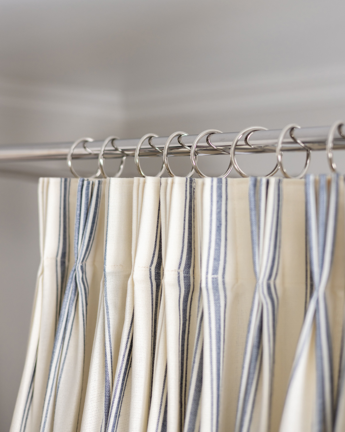 French pleat header on a custom shower curtain.