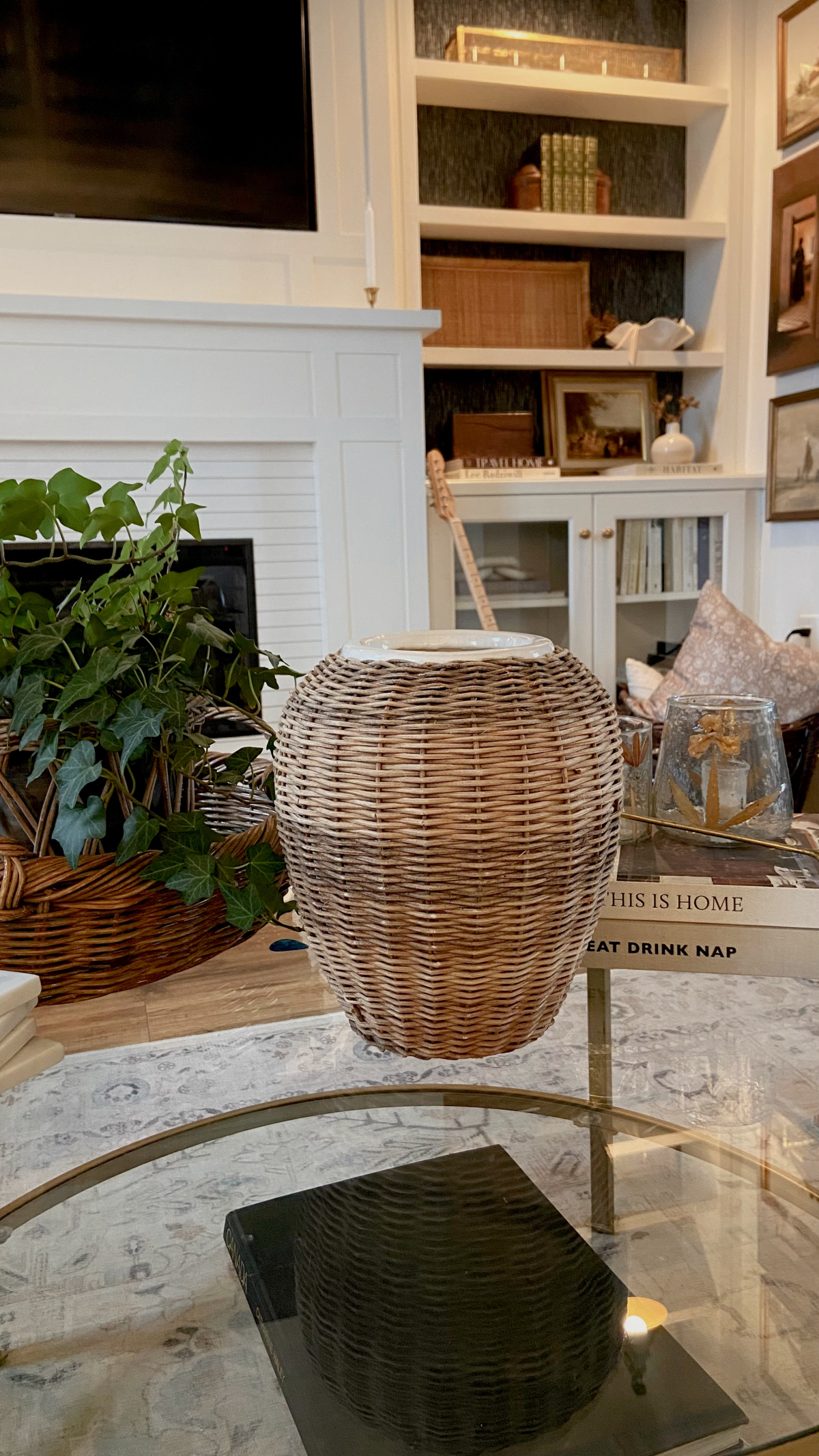 A wicker vase found at an antique market.