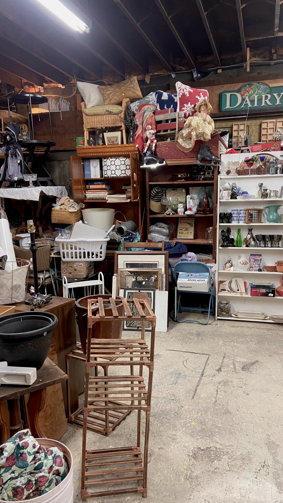 Treasures piled high in the back section of the antique market.