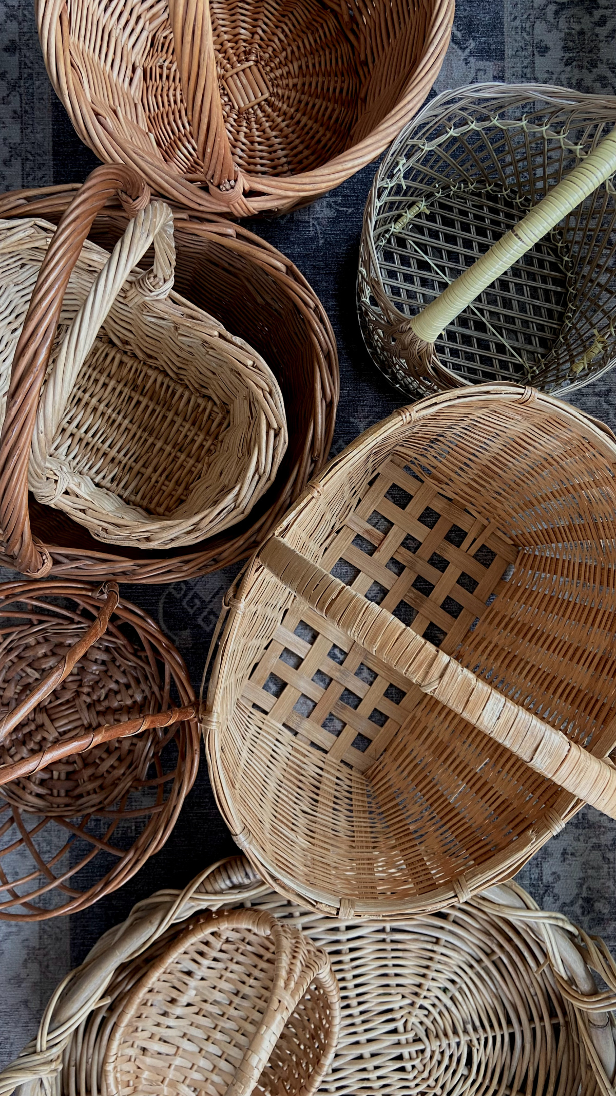A collection of baskets ready to be hung.