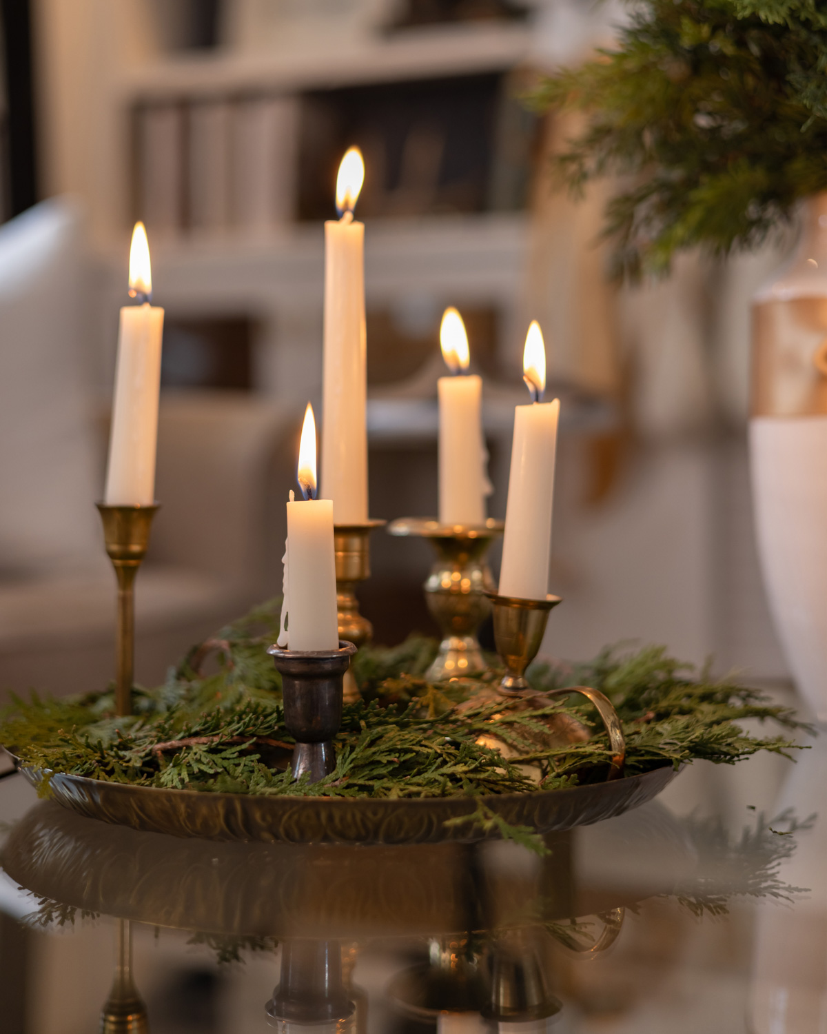 Brass decor like these vintage candlesticks is always best when it's purchased secondhand.