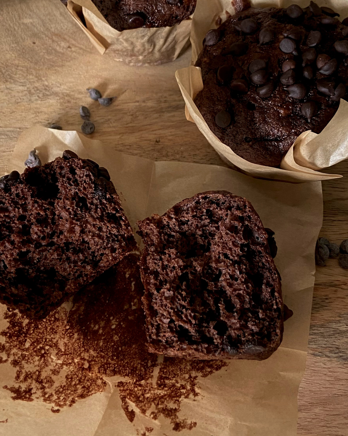 Dense and delicious chocolate muffins.