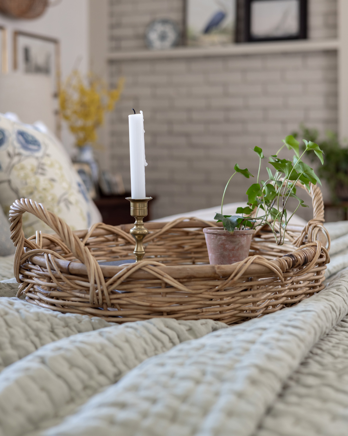 Baskets add visual warmth to a space and keep things clutter-free.
