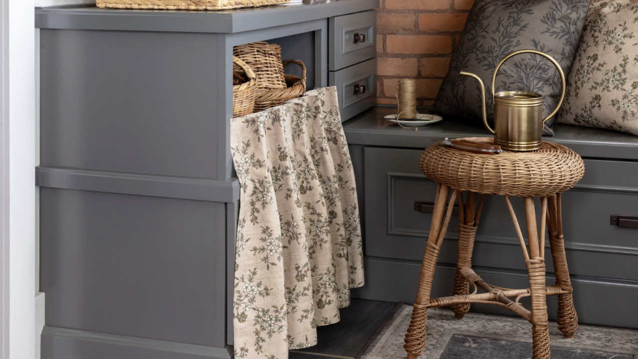 My new skirted cabinet in the mudroom.